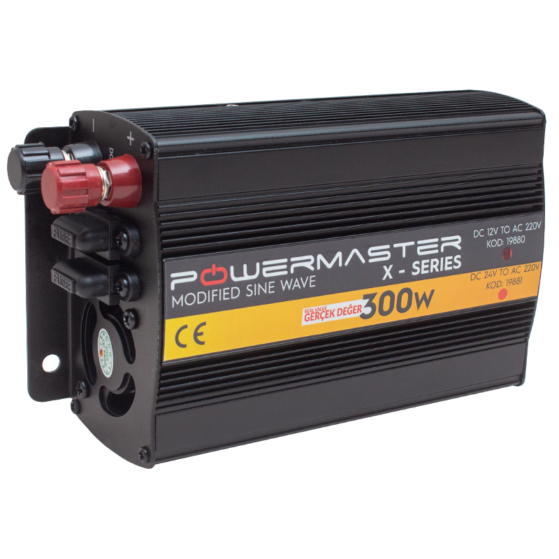 Powermaster PWR300-12 Tek Dijital Ekran 12 Volt - 300 Watt Modified Sinüs Wave Inventer