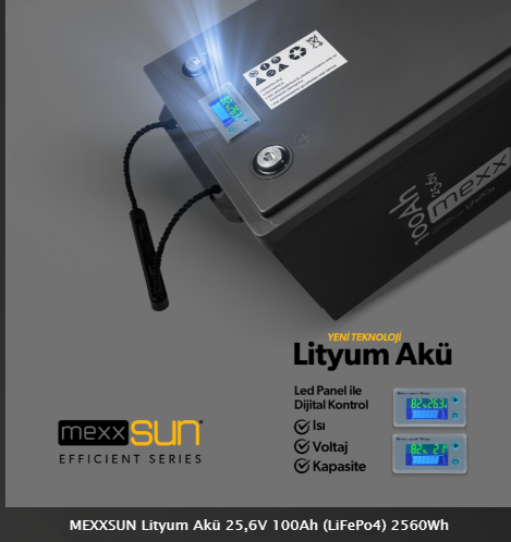 MEXXSUN Lityum Akü 25,6V 100Ah (LiFePo4) 2560Wh