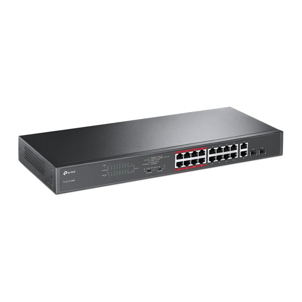 Tp link TL-SL1218MP 16 Port Poe + 10/100 + 2 RJ45 GIigabit Up link + 2 Combo Gigabit SFP 192W Poe Switch