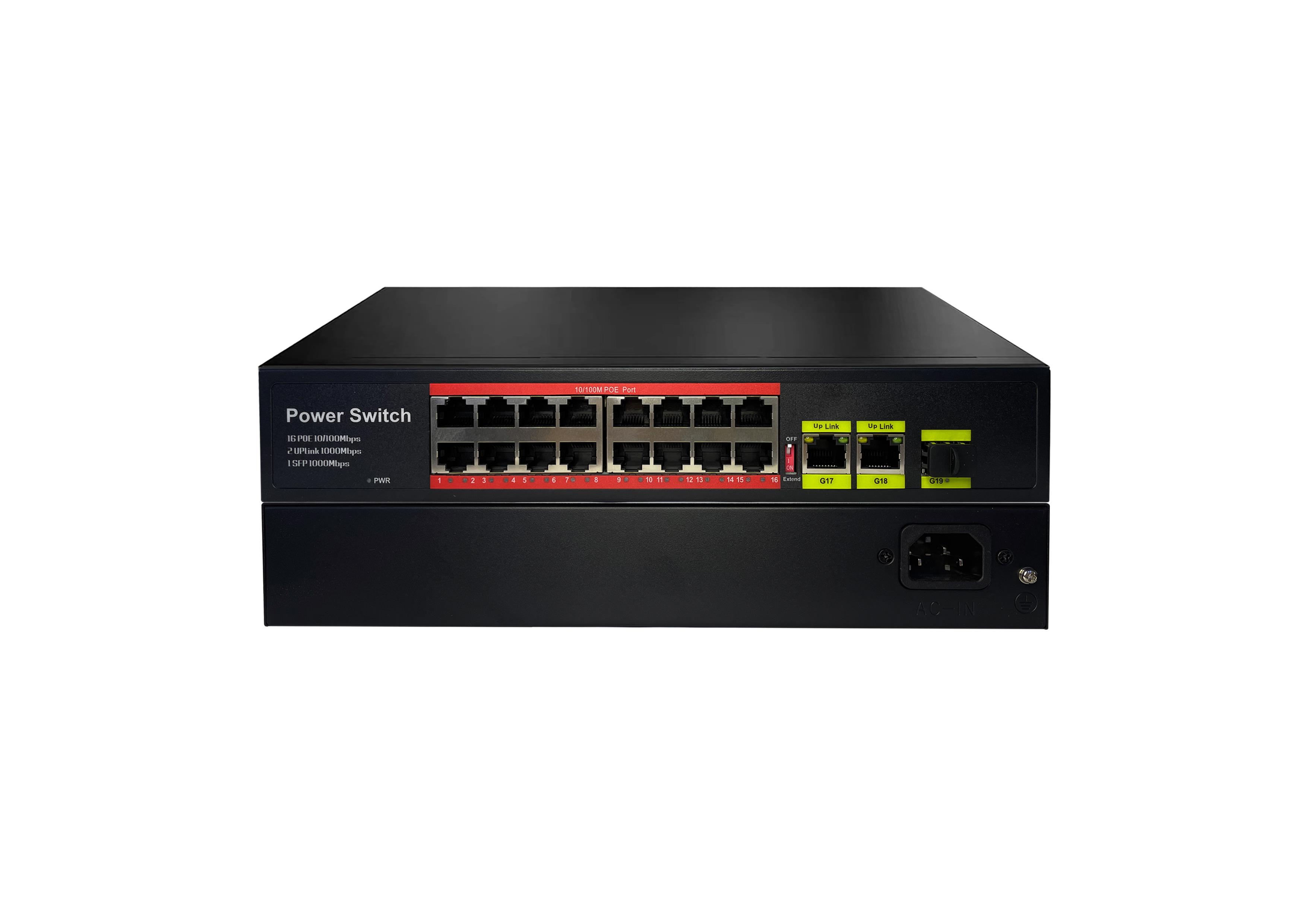 Uranium Poe-1621SFP-200W 16 Port 10/100+2X Gigabit RJ45+1XSFP Up link Poe Rackmount Switch (Realtek Chipset)