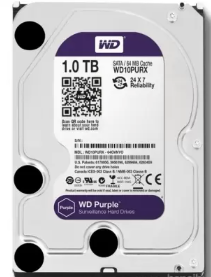 WD 1 TB  3.5 Purple Sata3 5400RPM 64MB 7/24 Güvenlik WD10PURZ (3 Yıl Resmi Dist Garantili)