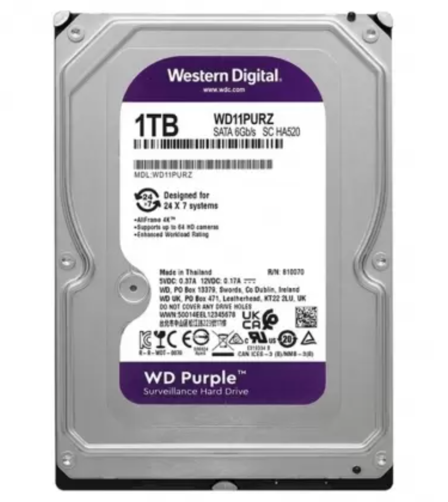 WD 1 TB  3.5 Purple Sata3 5400RPM 64MB 7/24 Güvenlik WD11PURZ (3 Yıl Resmi Dist Garantili)