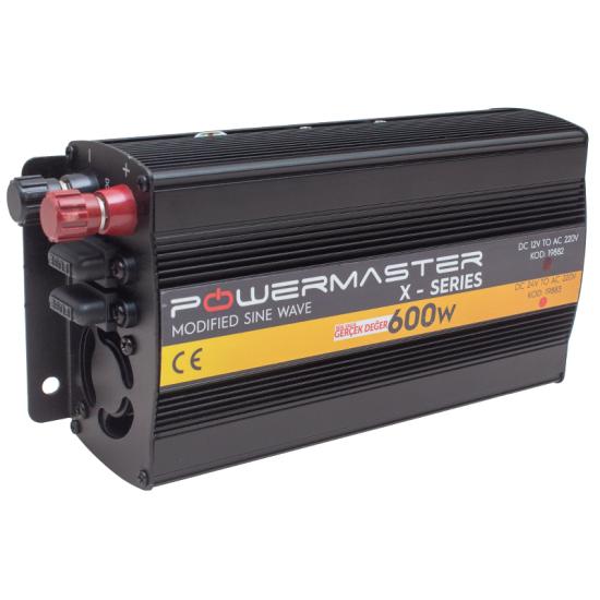 PowerMaster PWR600-12 Tek Dijital Ekran 12 Volt - 600 Watt Modified Sinüs Wave Inverter