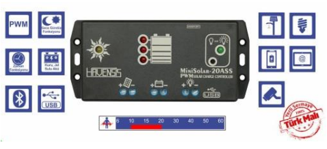 Havensis Mini Solar sarj kontrol cihazı 20AES 12V 20A