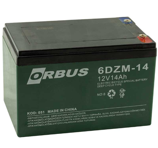 Orbus 12 volt - 14 amper elektrikli bisiklet aküsü 