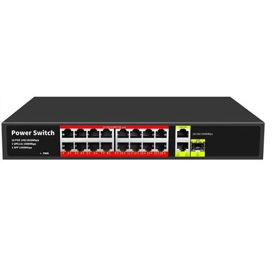 Uranium Poe-G1621SFP-300W 16 Port Gigabit+2XGB RJ45+1XSFP Up link Poe Rackmount Switch (Realtek Chipset)